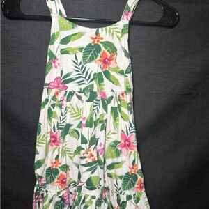 Old Navy Girls Floral Leaf Print Sundress - White, Green & Pink